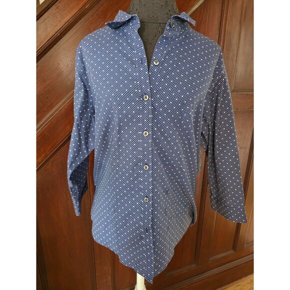 L.L. Bean Womens Wrinkle Free Button-Up Blouse 1X Polka Dot Blue/White NWOT - Picture 1 of 7